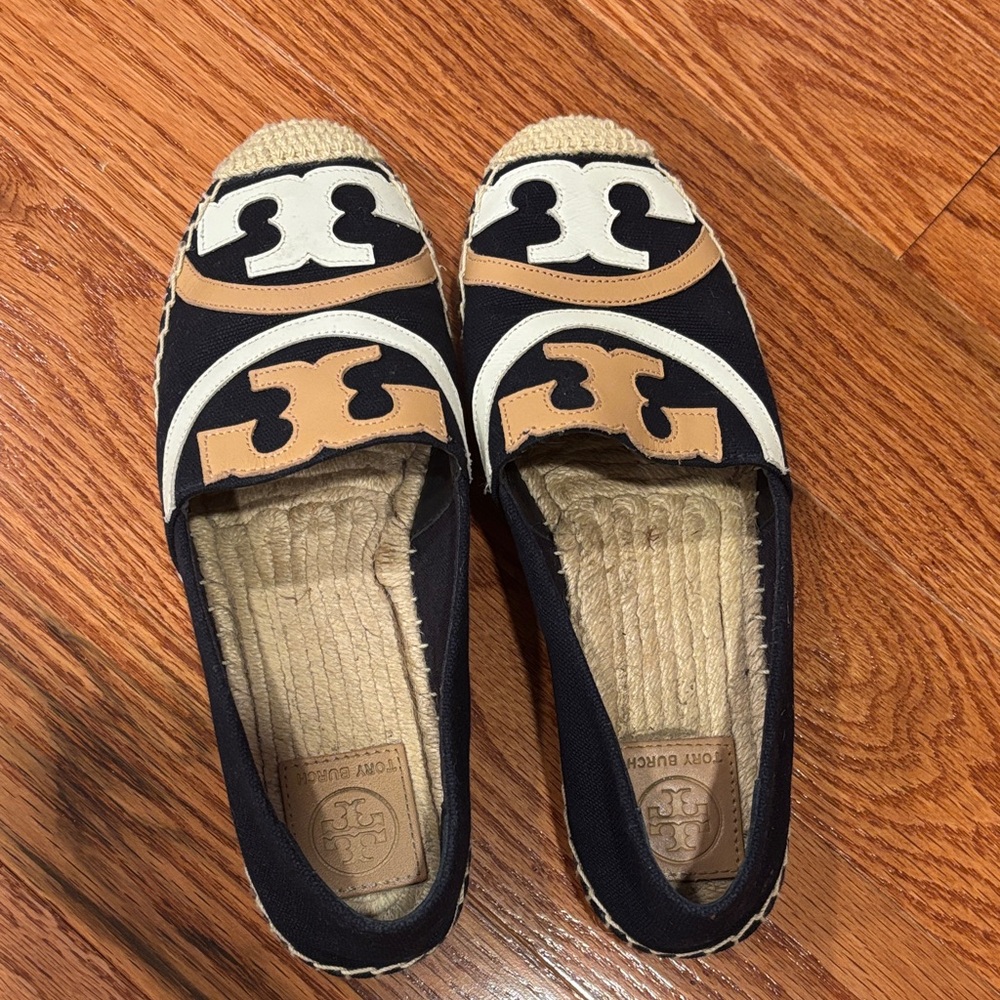 Tory Burch Black and Tan Espadrilles